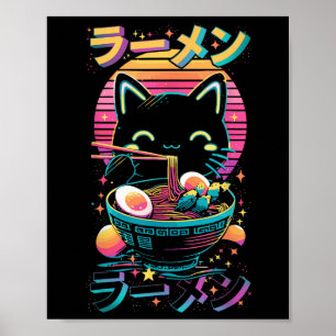 Poster Gato de anime comendo ramen Lamen japonês Gato Jap
