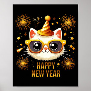 Poster Gato de Ano Novo Fogos de Ano Novo Festa de Réveil