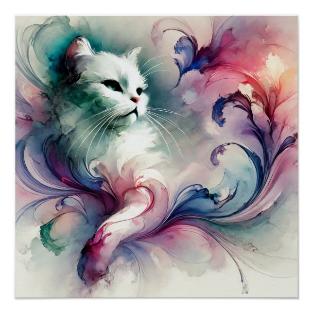 Pôster Gato de Aquarela Eetética (Frente)