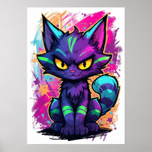 Poster Gato de Arte de Rua Vibrante Grafite