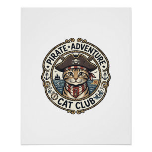 Pôster Gato de Aventura Pirata Arte Vetorial POD - Aventu