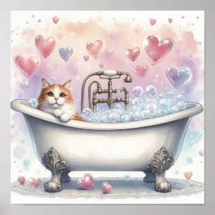 Poster Gato de Banho de Espuma