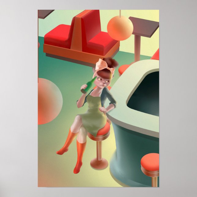 Poster Gato de Bebendo ao Bar (Frente)