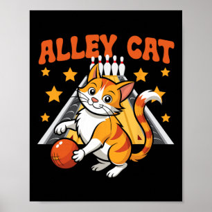 Poster Gato de Boliche Engraçado Pun Alley Cat