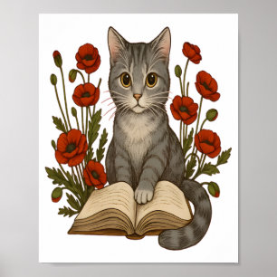 Poster Gato de Bookit - Gato de Leitura Bonita com Poppie