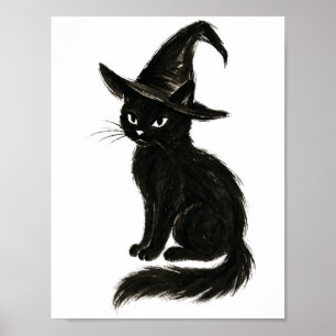 Poster Gato de Bruxa – Ilustração de Halloween em Tinta P