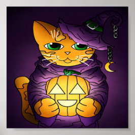 Poster Gato de Bruxas de Halloween Roxo