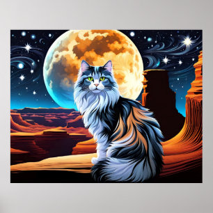 Poster Gato de Calico diluído e Lua do Deserto