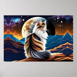 Poster Gato de Calico diluído e Lua do Deserto