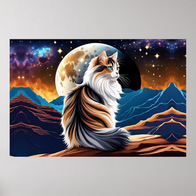 Poster Gato de Calico diluído e Lua do Deserto (Frente)
