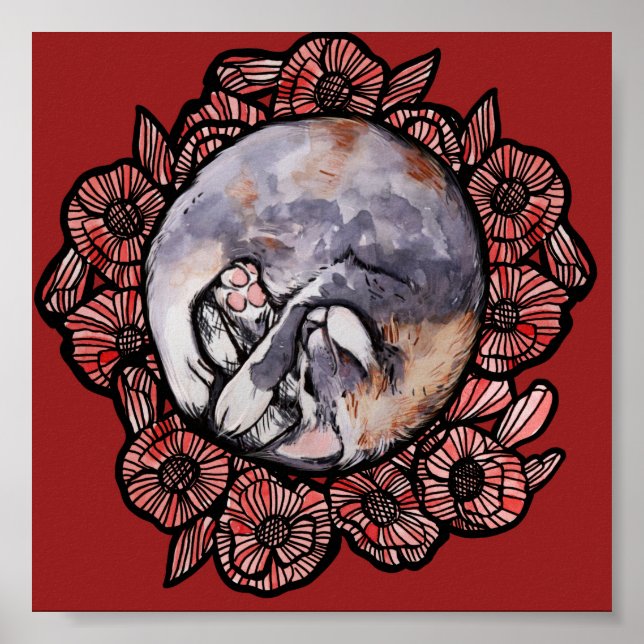 Poster Gato De Calico Gato De Gato Vermelho De Papoila Di (Frente)