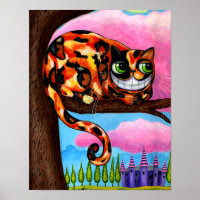 Gato de Cheshire Fofo na Árvore Olhos Verdes Grand