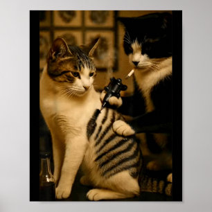 Poster Gato de cigarro vintage tatuado artista tatuado