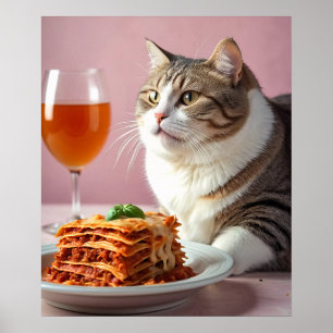 Poster Gato de Cinza cômoda com Lasagna e Vidro