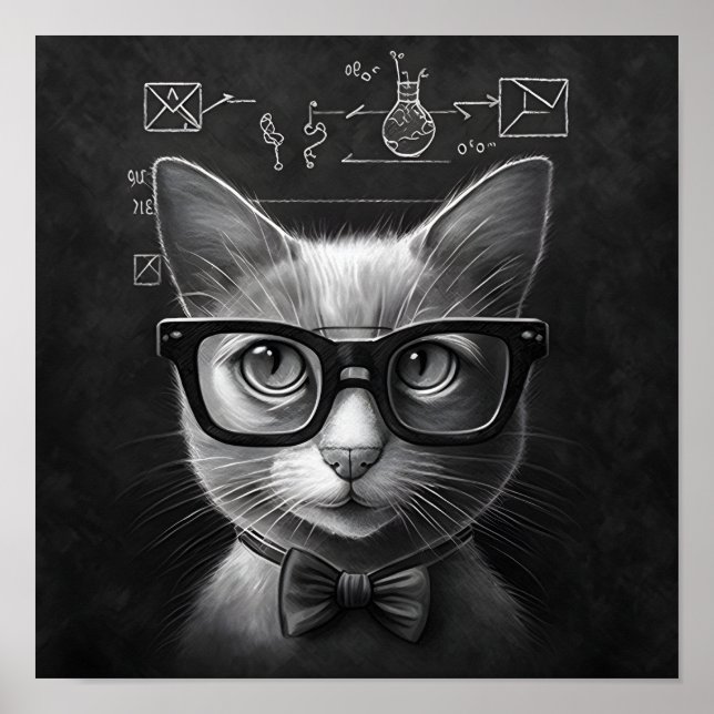 Poster Gato de Clever Schrödinger - Preto e Branco (Frente)