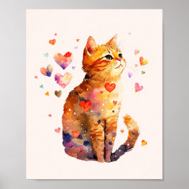 Poster Gato de Comprimido Bonito com Corações