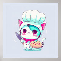 Gato de cozinha de pastelaria com torta e faca |