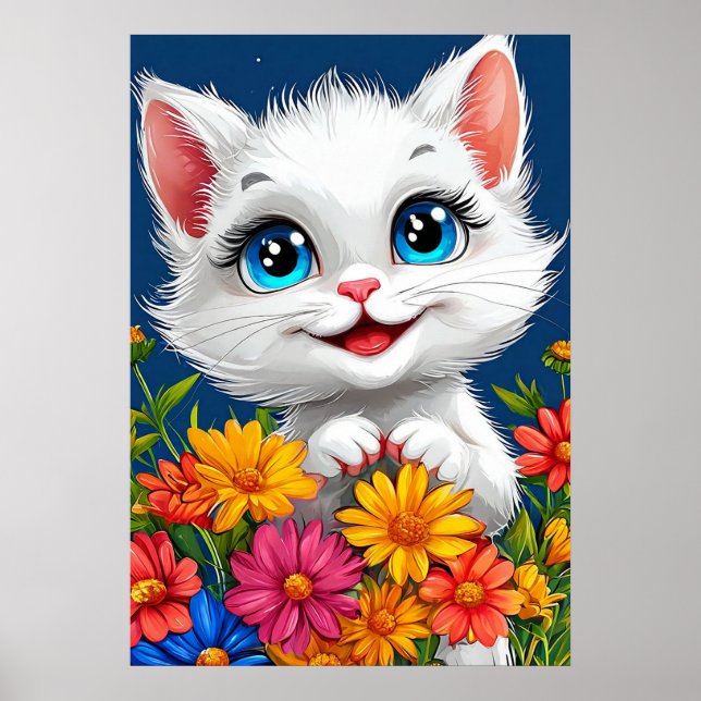 Poster Gato de desenho animado adorável (Frente)