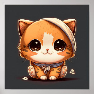 Poster Gato de desenho animado bonito com uma bandagem na