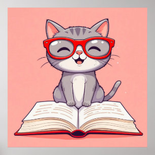 Poster Gato de desenho animado fofo usando óculos