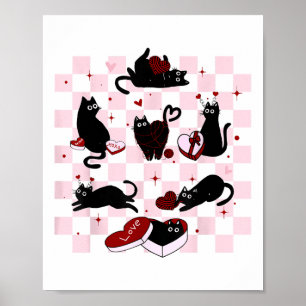Poster Gato de Dia de os namorados Cardíaco Retro Preto R