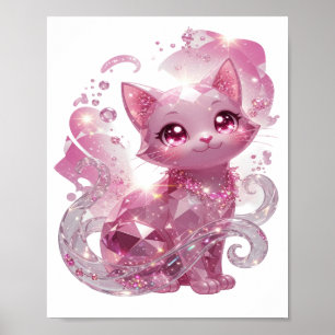 Poster Gato de diamante rosa prateado impressionante
