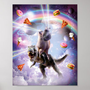 Poster Gato De Espaço De Olhos Laser No Dinossauro Lama -