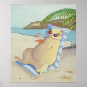 Poster Gato de Férias na Praia Sob a Árvore de Palmeira A