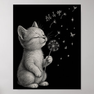 Poster Gato De Flor Dandelion De Gato De Gatinho Gelado D