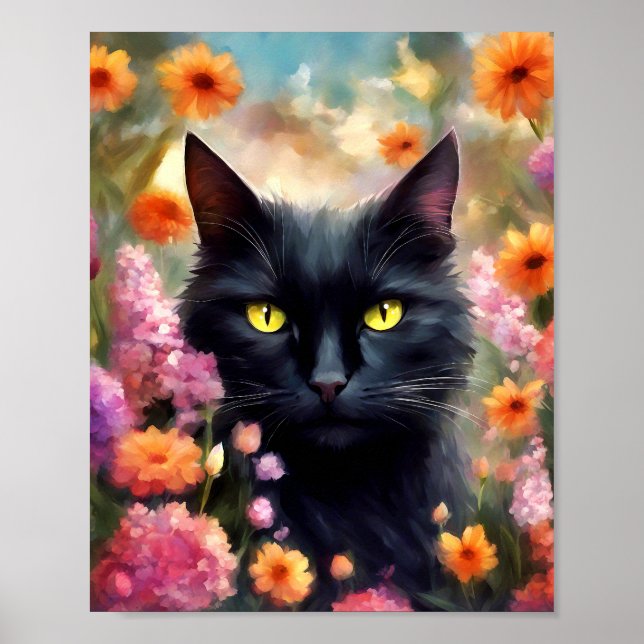 Poster Gato de Flores de Gato Negro 736 (Frente)