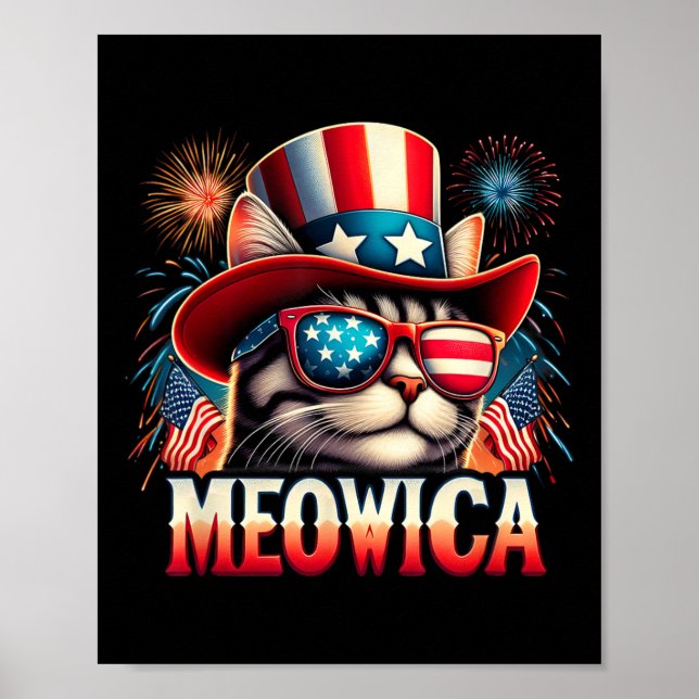 Poster Gato de fogos de artifício engraçado patriótico Ki (Frente)