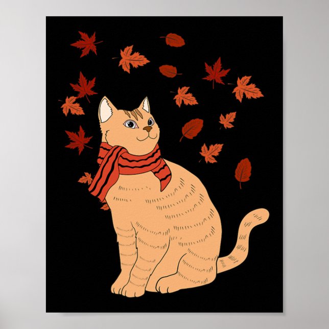 Poster Gato de Folha de Gato de Mapeamento Fall Hello Aut (Frente)