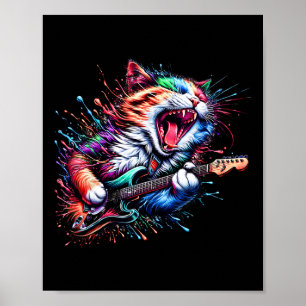 Poster Gato de Gatinha tocando violão Gato de rock Heavy 