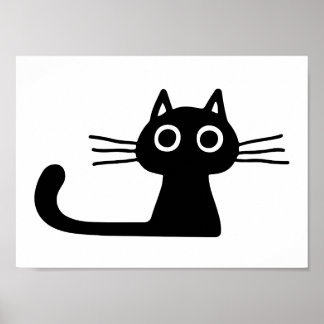 Poster Gato de Gatinho Preto Quirky | Branco e preto