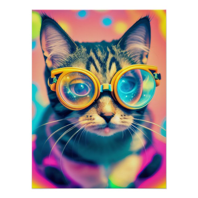 Pôster Gato de Gato de Trip com Ácido Psicodélico (Frente)
