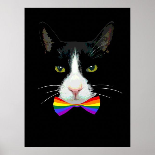 Poster Gato de Gay LGBT com empate de Arco Arco-Íris (Frente)