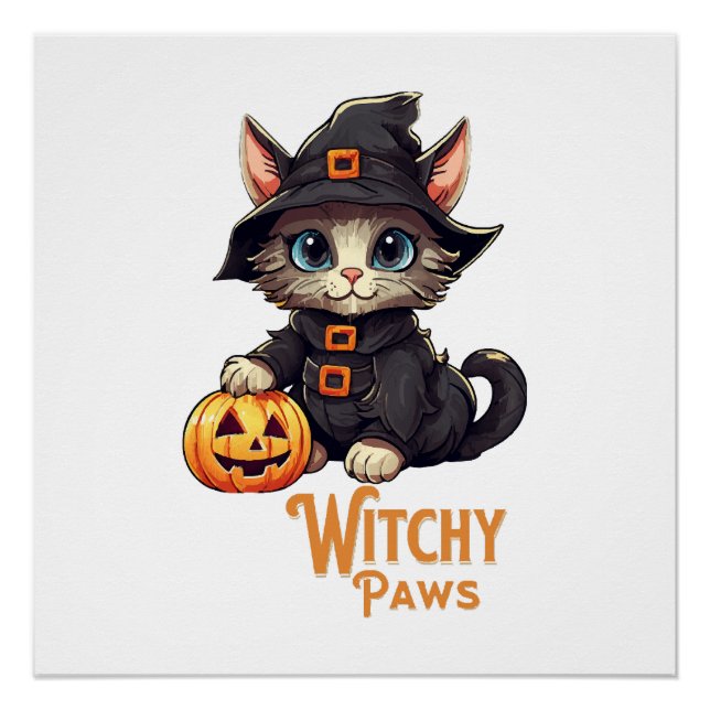 Pôster Gato de Halloween Patas Bruxa (Frente)