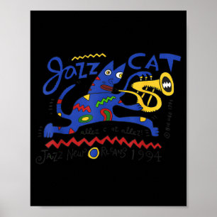 Poster Gato de Jazz Trompete Ilustração Nova Orleans
