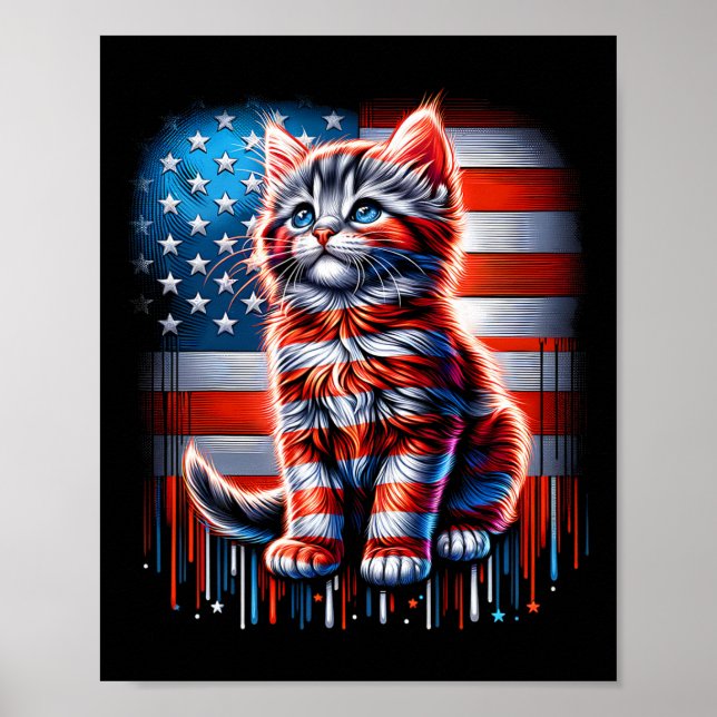 Poster Gato de julho Bandeira EUA Fofa Kitten Dia da Memó (Frente)