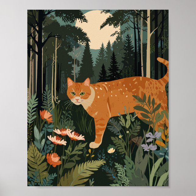 Poster Gato-de-laranja na floresta (Frente)