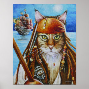 Poster Gato de Maine Coon Pirata Jack e Arte de Navegaç