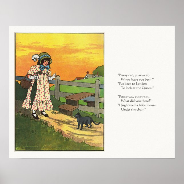 Poster Gato de merda onde você esteve? Madre Goose Rhyme (Frente)