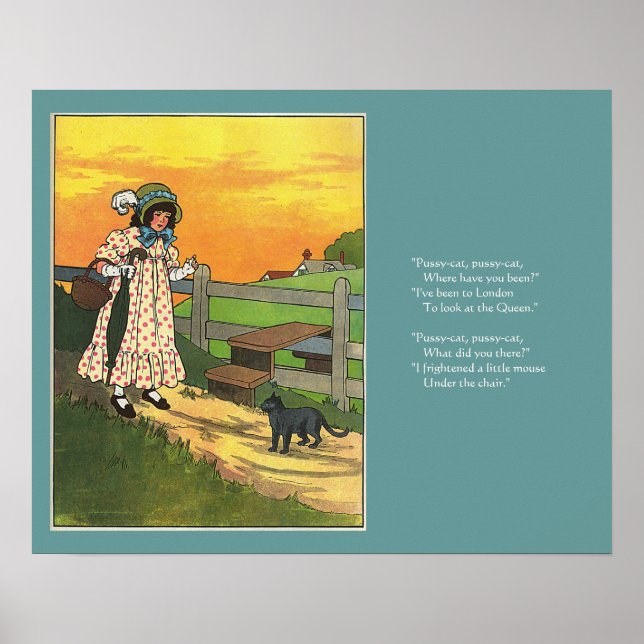 Poster Gato de merda onde você esteve? Madre Goose Rhyme (Frente)