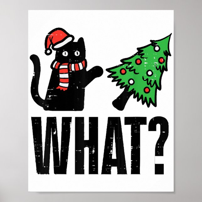 Poster Gato de Natal Derrubando Árvore de Natal Divertido (Frente)