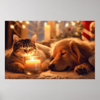 Poster Gato de Natal e Cachorro Louco por Candlelight — H