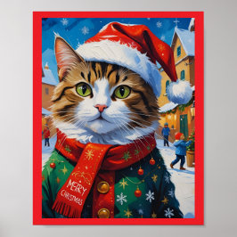 Poster Gato de Natal festivo em Santa Hat
