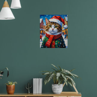 Poster Gato de Natal festivo em Santa Hat