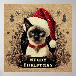 Poster Gato de Natal, Gato Siamês, Papais noeis de Natal 