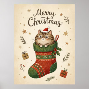 Poster Gato de Natal na Meia