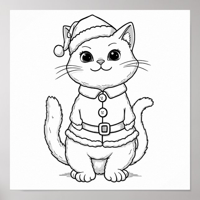 Poster Gato de Natal para coloração (Frente)